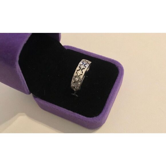 Lovely New .925 Sterling Sim Diamond Lattice Design Band Ring Sz 8 - Picture 2 of 5